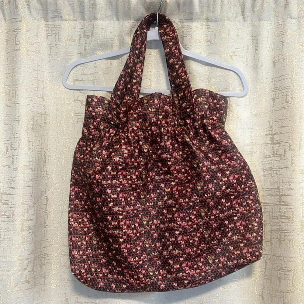 Thea B. Tweed Bow Tote Bag Womens Large Burgundy Pink Zipper Romantic Girly